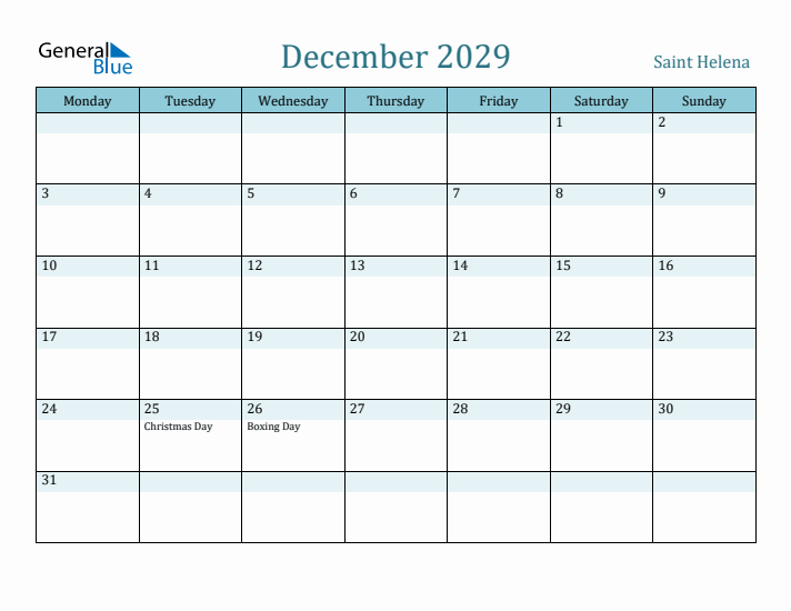 December 2029 Calendar with Holidays