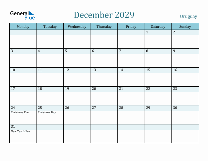 December 2029 Calendar with Holidays