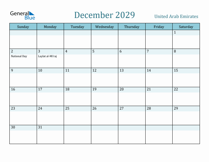 December 2029 Calendar with Holidays