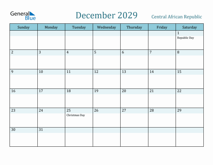 December 2029 Calendar with Holidays