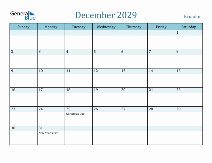 December 2029 Calendar with Holidays