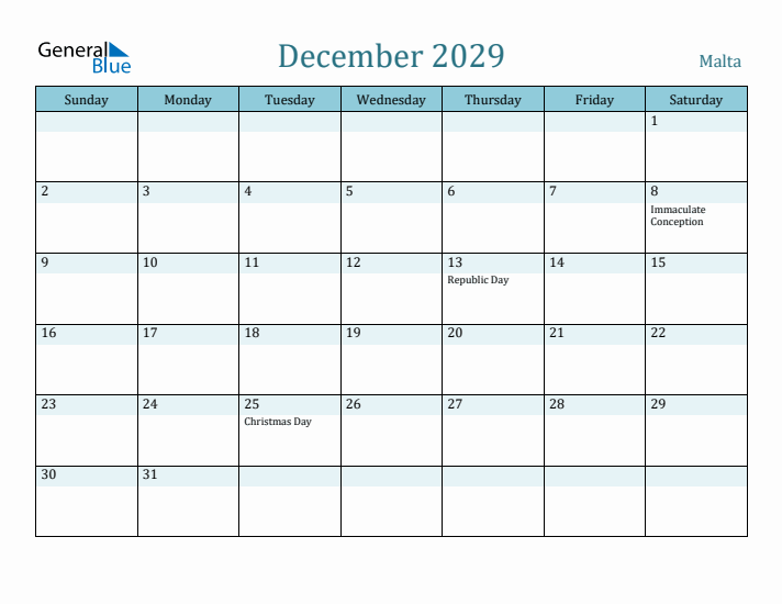 December 2029 Calendar with Holidays