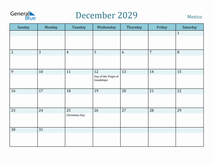 December 2029 Calendar with Holidays