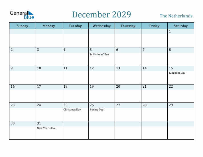 December 2029 Calendar with Holidays