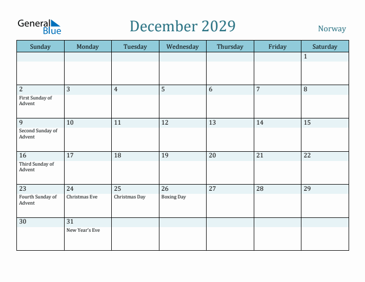 December 2029 Calendar with Holidays