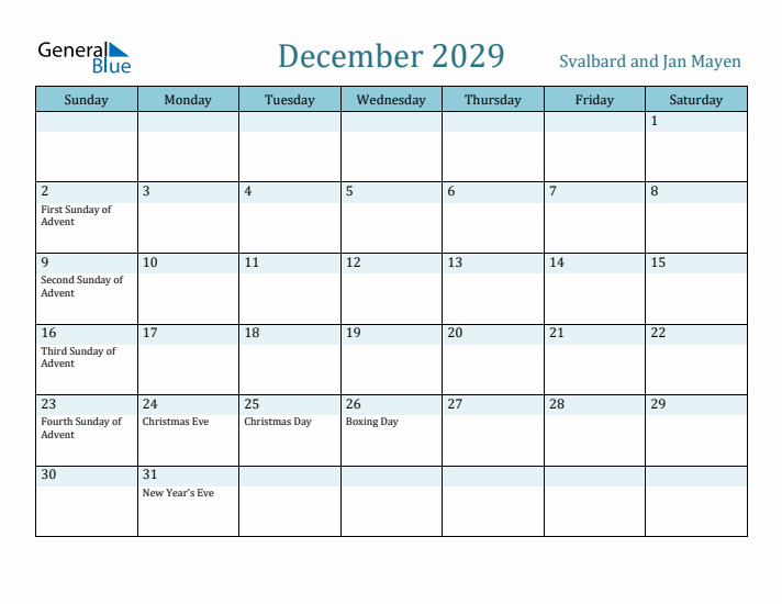 December 2029 Calendar with Holidays