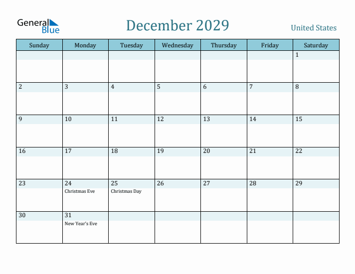 December 2029 Calendar with Holidays