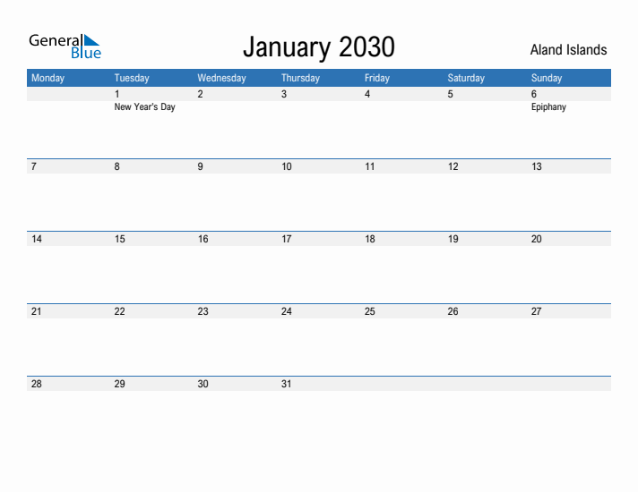 Fillable January 2030 Calendar