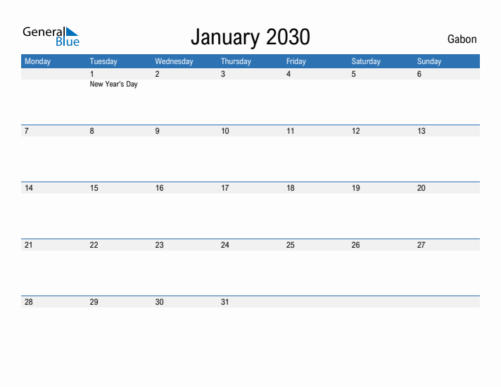 Fillable January 2030 Calendar