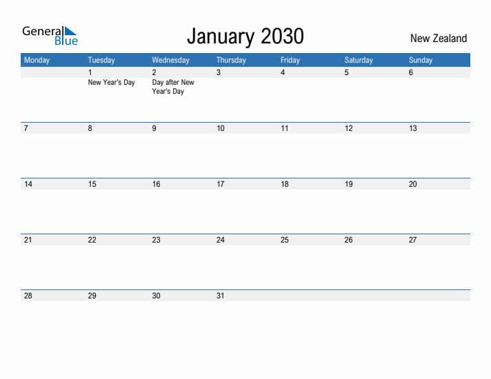 Fillable January 2030 Calendar