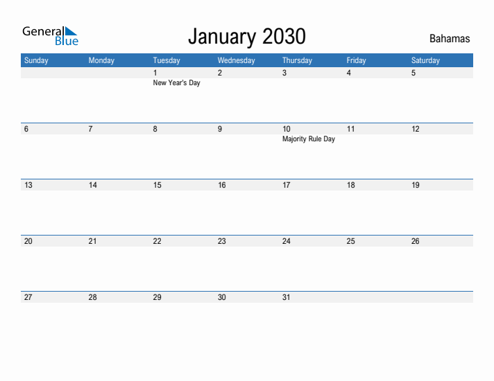 Fillable January 2030 Calendar