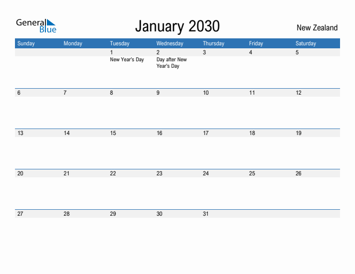 Fillable January 2030 Calendar