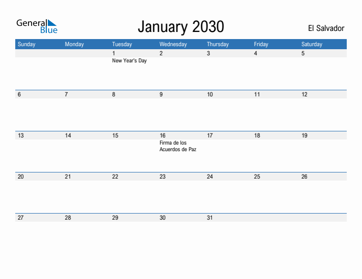 Fillable January 2030 Calendar