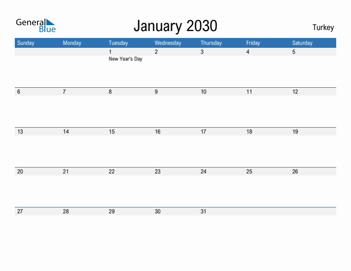 Fillable January 2030 Calendar