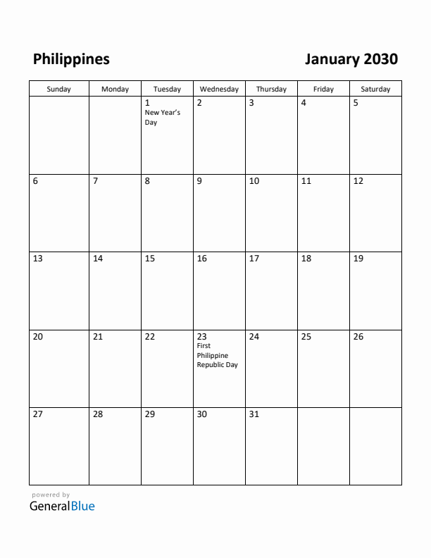 January 2030 Calendar with Philippines Holidays