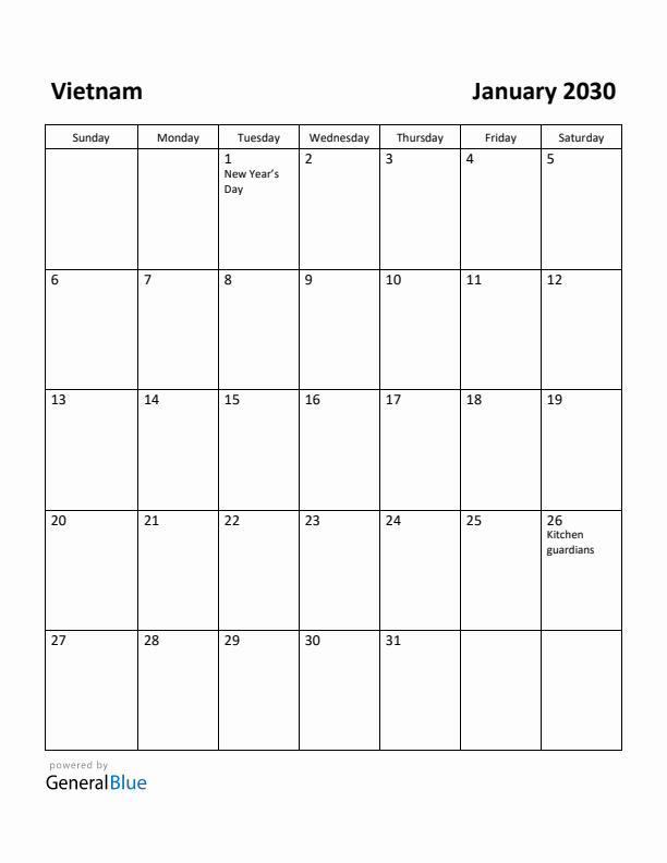 January 2030 Calendar with Vietnam Holidays