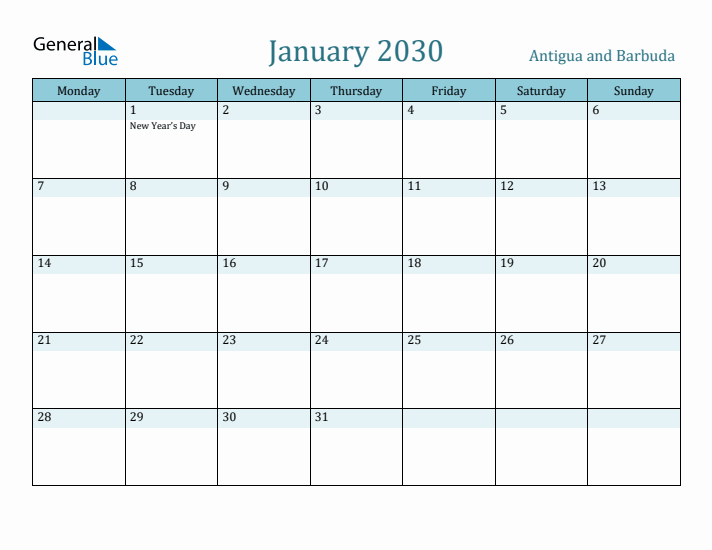 January 2030 Calendar with Holidays