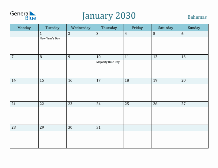 January 2030 Calendar with Holidays