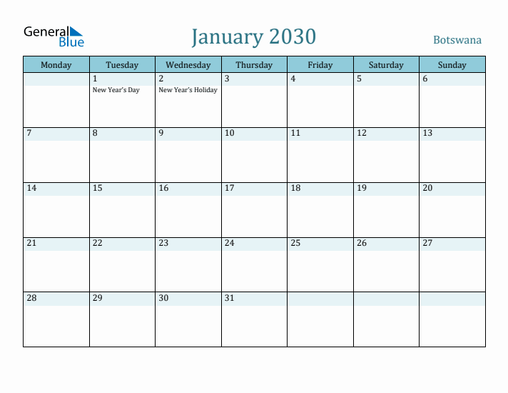 January 2030 Calendar with Holidays