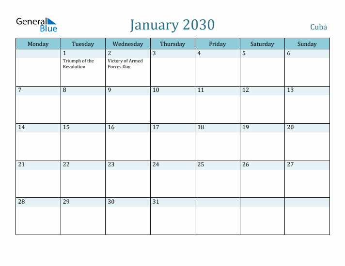 January 2030 Calendar with Holidays