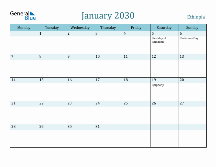 January 2030 Calendar with Holidays