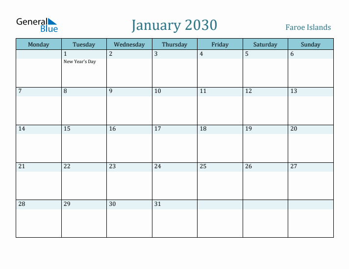 January 2030 Calendar with Holidays