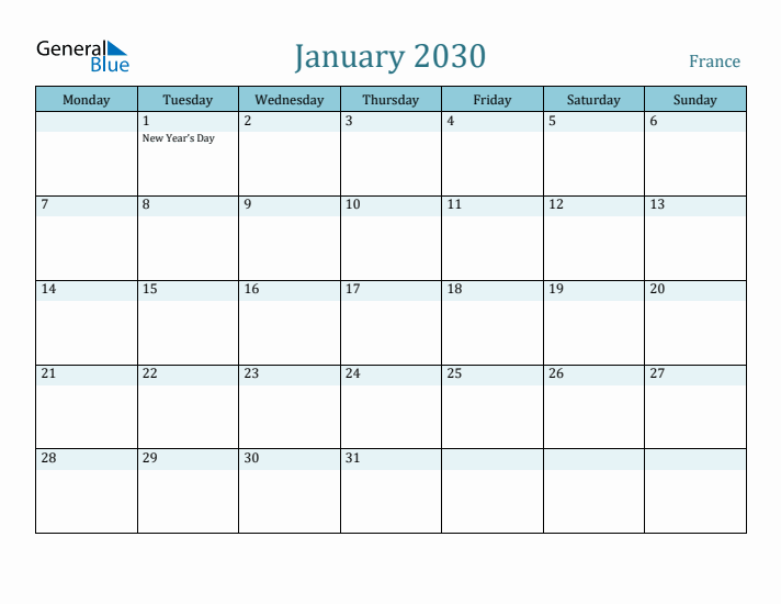 January 2030 Calendar with Holidays