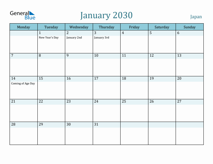 January 2030 Calendar with Holidays