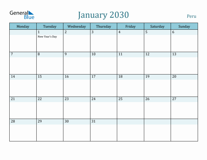 January 2030 Calendar with Holidays