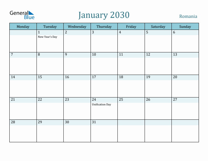 January 2030 Calendar with Holidays