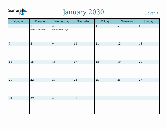 January 2030 Calendar with Holidays