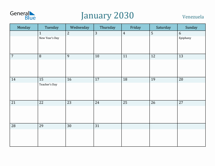 January 2030 Calendar with Holidays