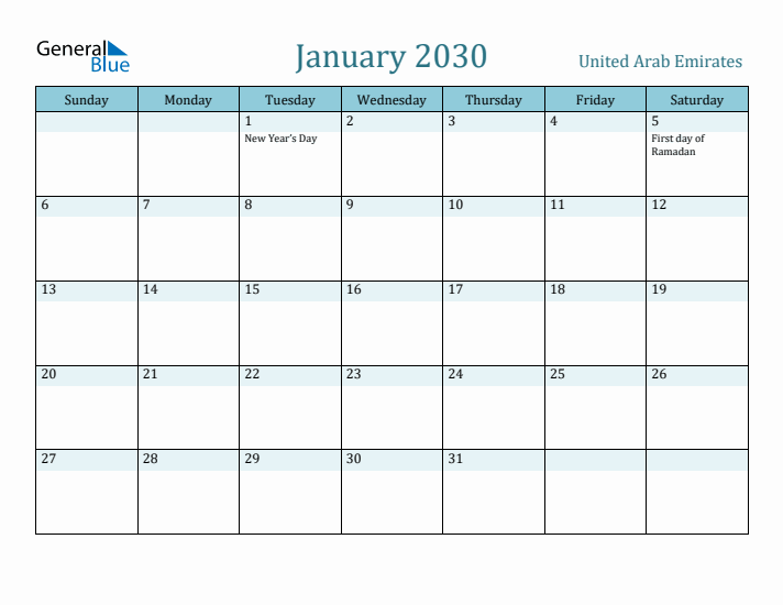 January 2030 Calendar with Holidays