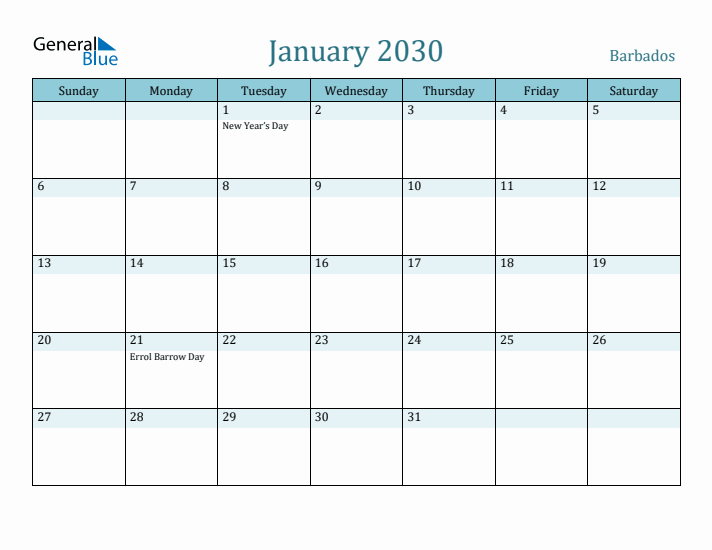 January 2030 Calendar with Holidays