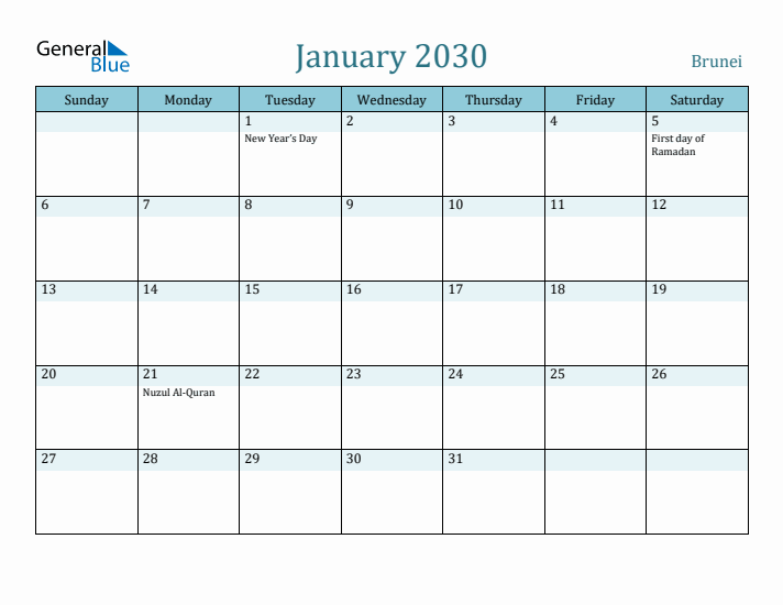 January 2030 Calendar with Holidays