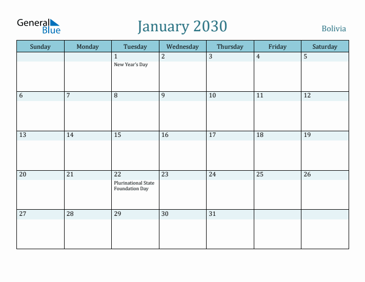 January 2030 Calendar with Holidays