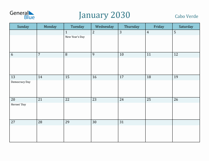 January 2030 Calendar with Holidays