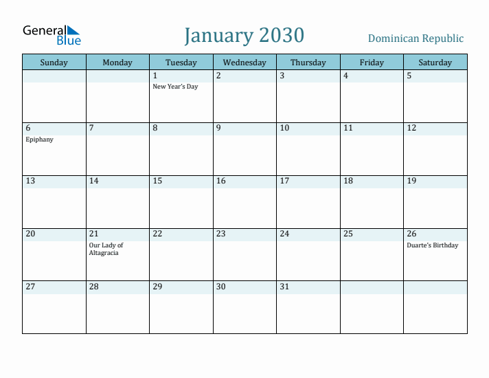 January 2030 Calendar with Holidays