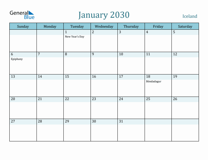 January 2030 Calendar with Holidays