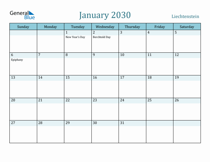 January 2030 Calendar with Holidays