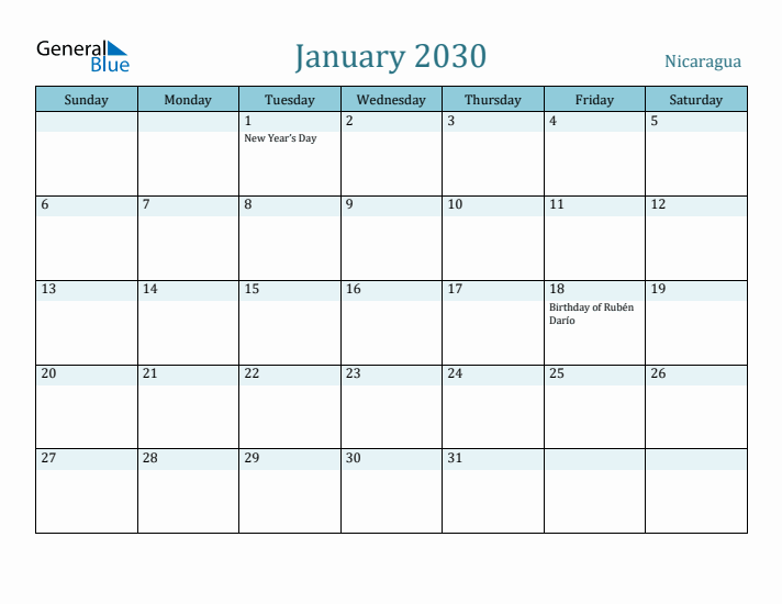 January 2030 Calendar with Holidays