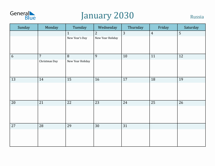 January 2030 Calendar with Holidays