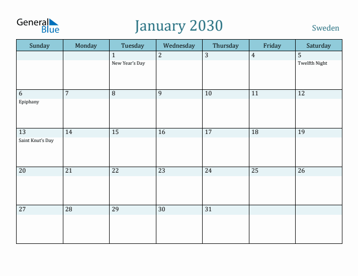 January 2030 Calendar with Holidays