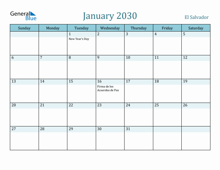 January 2030 Calendar with Holidays