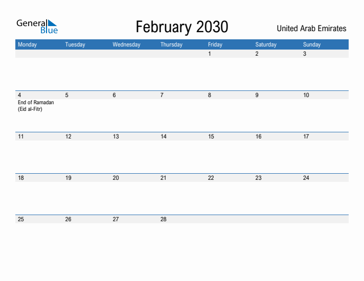 Fillable February 2030 Calendar