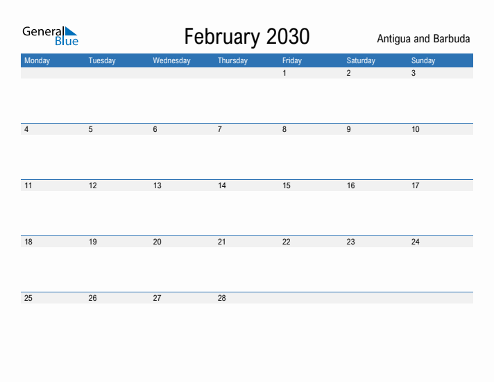 Fillable February 2030 Calendar