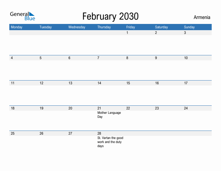 Fillable February 2030 Calendar