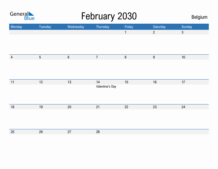 Fillable February 2030 Calendar