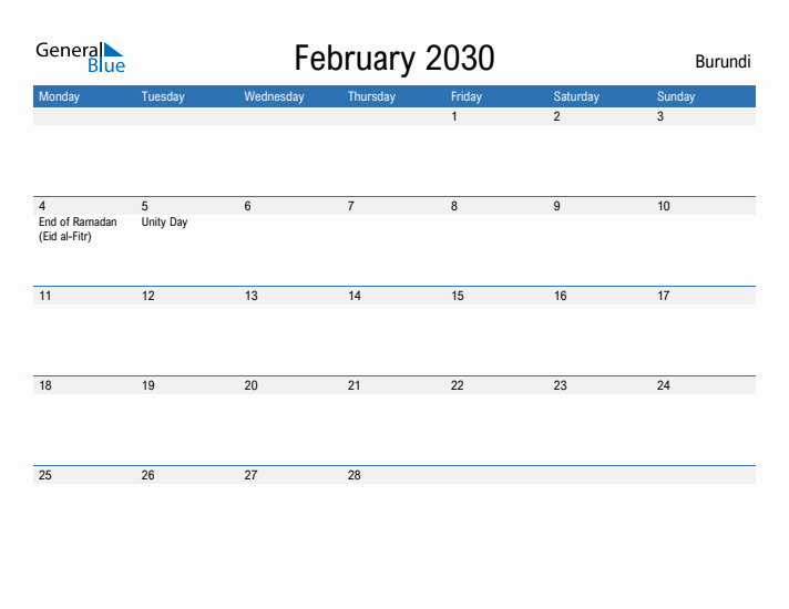 Fillable February 2030 Calendar