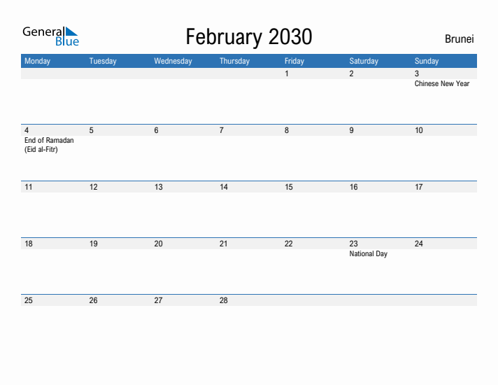 Fillable February 2030 Calendar